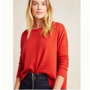 Anthropologie Nori Terracotta Orange Waffle Knit Thermal Top In S